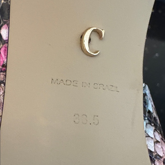 *Carvela Pink Turquoise Black Leather Snakeskin Stiletto Open Toe Heels Slides - Picture 6 of 9